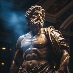 Abstract ancient roman, greek stoic person with a muscular body, marble, stone sculpture, bust, statue. Modern stoicism. Great for fitness or stoic quotes. - obrazy, fototapety, plakaty