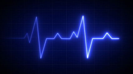 Emergency ekg monitoring. Blue glowing neon heart pulse. Heartbeat. Electrocardiogram	