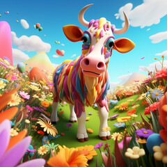 cute cartoon cow background portrait illustration, cute