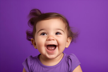 Cute and adorable baby girl portrait isolated on purple background