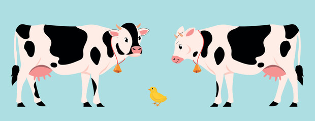 Сute cow. Cartoon cow flat icon. Сute animals set of icons.