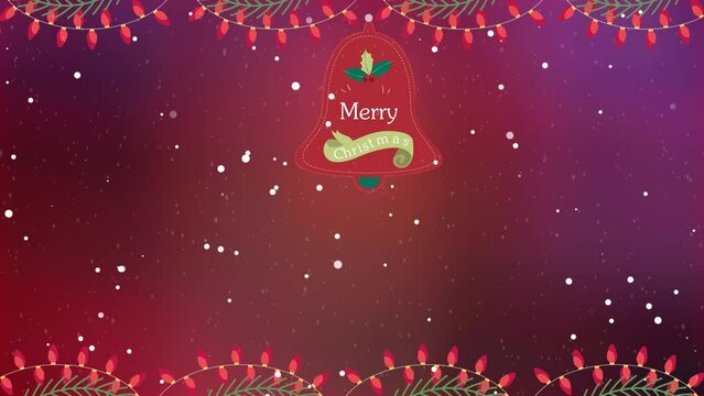 Christmas bell, snows with lights on wavy red background, 4K Animation