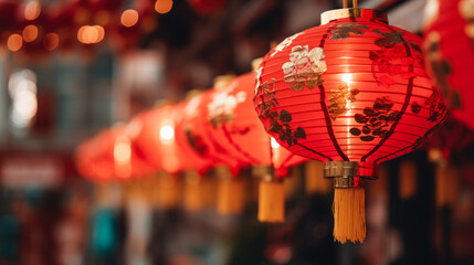 A closeup of traditional Chinese New Year lantern in China Town