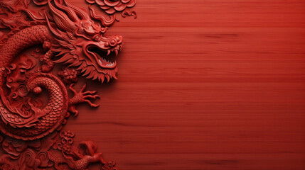 Chinese background with Wood dragon for New Year, wood red surface