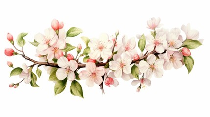 Branch of blooming sakura flowers. illustration isolated on white background. Generative AI