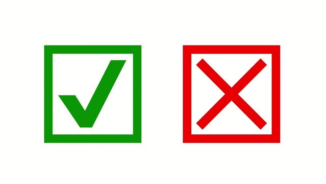 Wrong and Correct Check Mark Symbols Animation on White Background. YES and NO Icons for Decision-Making on Chroma Key. Animated Voting Choices Green YES and Red NO Symbols.