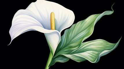 White calla lily flower on black background. illustration. Generative AI
