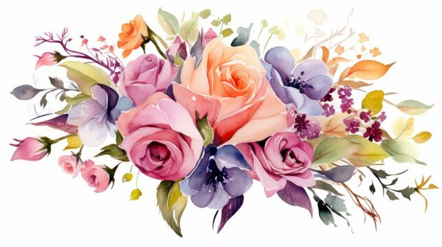 Beautiful vector watercolor bouquet with roses. Illustration. Generative AI