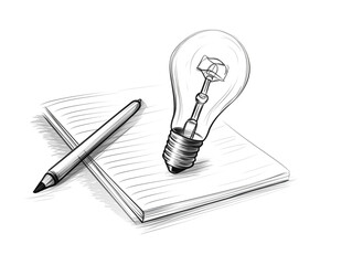 Creative Process Illustrated with Light Bulb Sketch on Lined Notebook