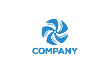 Creative logo design depicting a blue colored air conditioning fan or HVAC. 