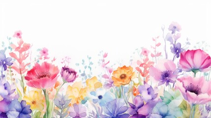 Watercolor flowers. Seamless pattern. Hand-drawn illustration. Generative AI