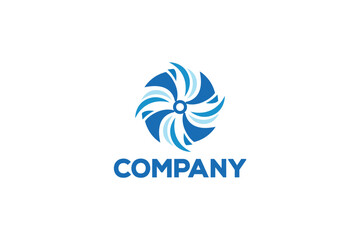 Creative logo design depicting a blue colored air conditioning fan or HVAC. 