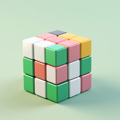3d rendering of a stack of colorful cubes isolated on green background. AI.