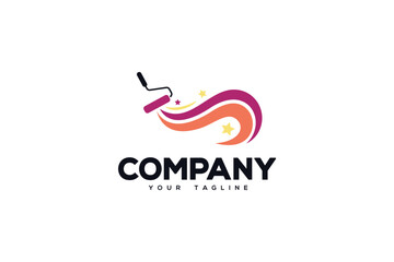 Fototapeta na wymiar Creative logo design depicting a paint brush with a colorful paint stroke. 