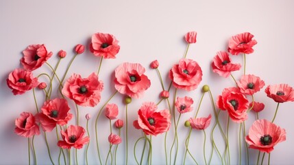 Flowers composition. Red poppies on pastel background. Flat lay, top view Generative AI