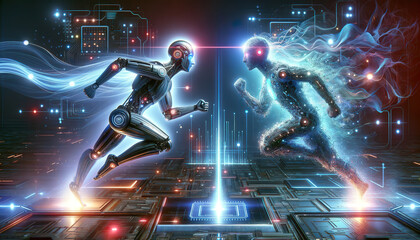 Concept of artificial intelligent platforms battling for supremacy.The Battle for AI Supremacy Begins.