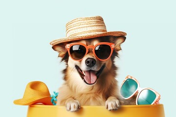 object summer sunglasses dog cute woman binocular looking goggles beauty person people face children h hair business look 1 fashion businesswoman fun mask model pet hand - obrazy, fototapety, plakaty
