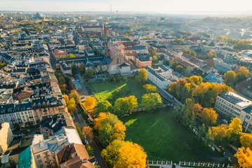 Foto auf Glas Basilica of St. Michael the Archangel landmark in Krakow Poland. Picturesque landscape on coast river Wisla. © alexanderuhrin