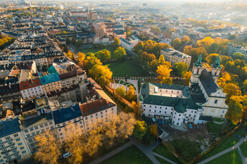 Basilica of St. Michael the Archangel landmark in Krakow Poland. Picturesque landscape on coast...