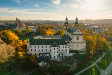 Basilica of St. Michael the Archangel landmark in Krakow Poland. Picturesque landscape on coast...