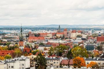 Foto auf Acrylglas Wawel castle and panoramic view of the city Krakow Poland. Landscape on coast river Wisla © alexanderuhrin