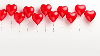 Red heart-shaped balloons on white background.