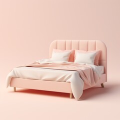 a bed with pink sheets and pillows