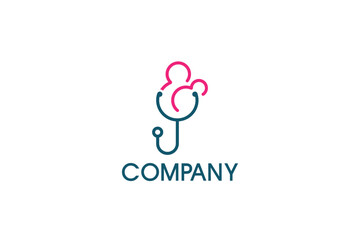 Creative logo design depicting a mother and child shaped as a sthetoscope. 