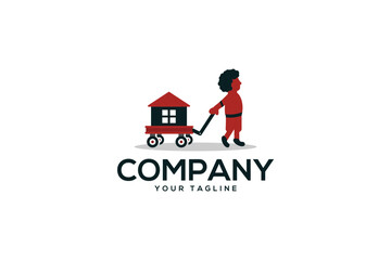 Creative logo design depicting a child carying a house. Logo suited for the real estate and building industry. 