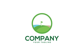 Creative logo design depicting a golfing field, designated to the sports industry.	