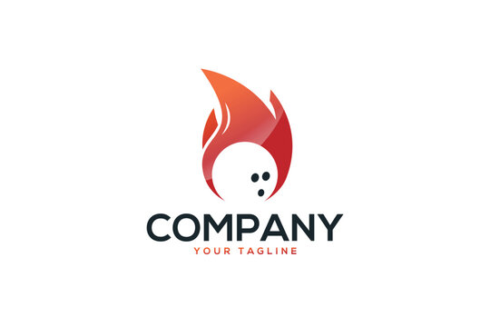 Creative logo design depicting a bowling ball inside a flame in negative space, designated to the sports industry.	