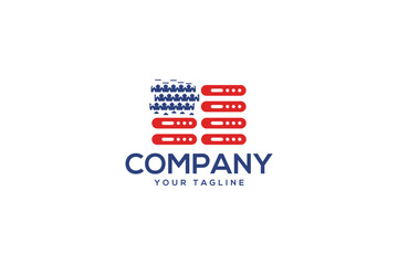 Creative logo design depicting an american flag shaped like a data server, designated to the technology industry.