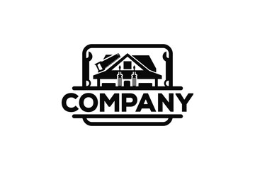 Creative logo design depicting a house with wrenches and screwdrivers inside it, designated to the industrial and construction industry.	