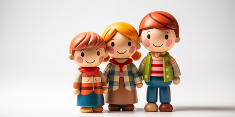 Wood toy figurine family illustration