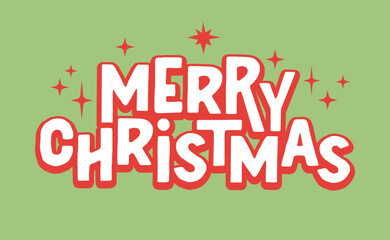 Merry christmas lettering. Vintage design in green and red. Xmas typographic banner design.