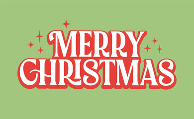 Merry christmas lettering. Vintage design in green and red. Xmas typographic banner design.