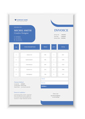 Fototapeta na wymiar Business invoice form template. Invoicing quotes, money bills or price invoices and payment agreement design templates. Tax form, bill graphic or restaurant payment.
