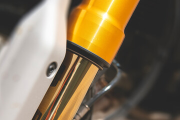 Motorcycle suspension. Fork dust seal detail.