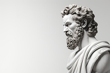Obraz premium Abstract ancient roman, greek stoic person, marble, stone sculpture, bust, statue. Modern stoicism. Great for fitness or stoic quotes.