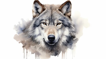 watercolor portrait of wolf on white background, digital painting, illustration Generative AI - obrazy, fototapety, plakaty