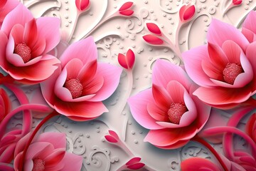 3d Wallpaper pattern flowers pink beautiful threedimensional abstract art background beauty blossom closeup colours decor decoration decorative design elegant element fashion floral flower fresh - obrazy, fototapety, plakaty