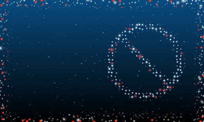 On the right is the no parking symbol filled with white dots. Pointillism style. Abstract futuristic frame of dots and circles. Some dots is red. Vector illustration on blue background with stars