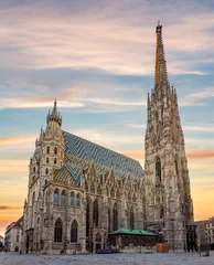 Deurstickers St. Stephen's cathedral on Stephansplatz square at sunrise, Vienna, Austria © Mistervlad