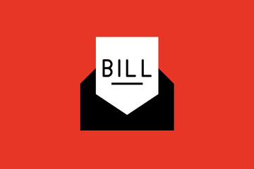 An open letter with the inscription bill on a red background illustration. Vector illustration in flat style design.	