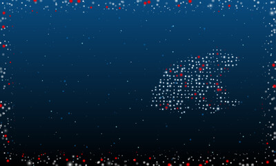 On the right is the funny frog symbol filled with white dots. Pointillism style. Abstract futuristic frame of dots and circles. Some dots is red. Vector illustration on blue background with stars