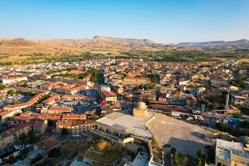 Fototapeta na wymiar Urgup Town aerial view from Temenni Hill in Cappadocia Region of Turkey.