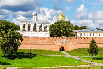 Novgorod Kremlin with St. Sophia Cathedral and bell tower in summer - 692699760