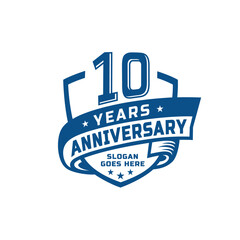 10 years anniversary celebration design template. 10th anniversary logo. Vector and illustration.