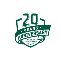 20 years anniversary celebration design template. 20th anniversary logo. Vector and illustration. - obrazy, fototapety, plakaty
