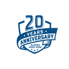 20 years anniversary celebration design template. 20th anniversary logo. Vector and illustration.